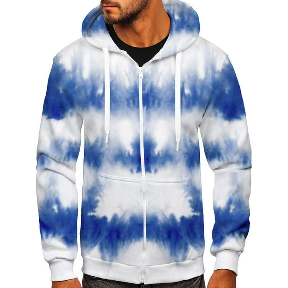 Lilgiuy Men Casual Sports Fitness Sweatshirt Hooded Zipper Gradient Print Jacket Blue 2022 Fall Winter