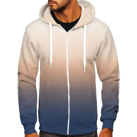 Lilgiuy Men Casual Sports Fitness Sweatshirt Hooded Zipper Gradient Print Jacket Khaki Winter Fashion 2022