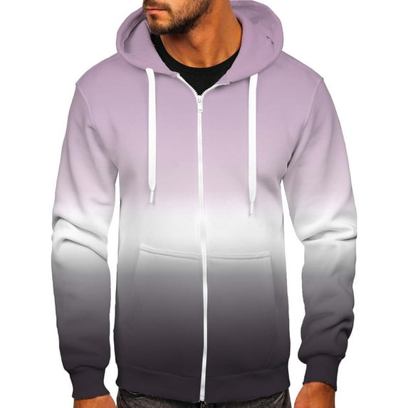 Lilgiuy Men Casual Sports Fitness Sweatshirt Hooded Zipper Gradient Print Jacket Purple 2022 Fall Winter