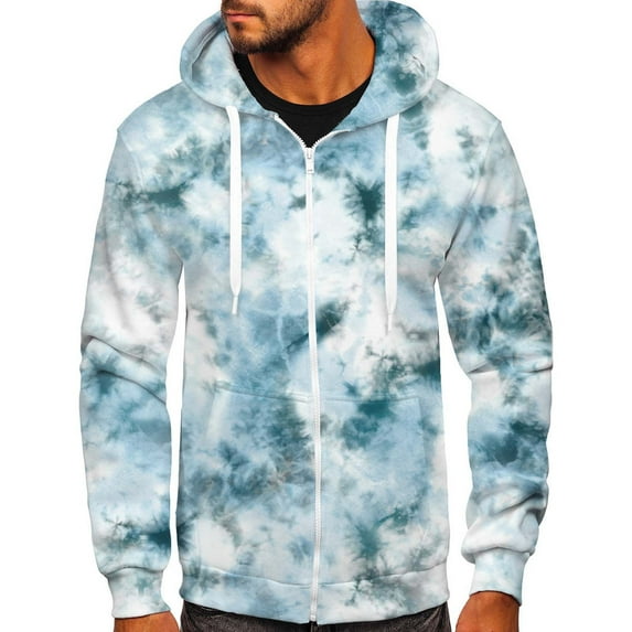 Lilgiuy Men Casual Sports Fitness Sweatshirt Hooded Zipper Gradient Tie-Dye Print Jacket Blue Winter Fashion 2022