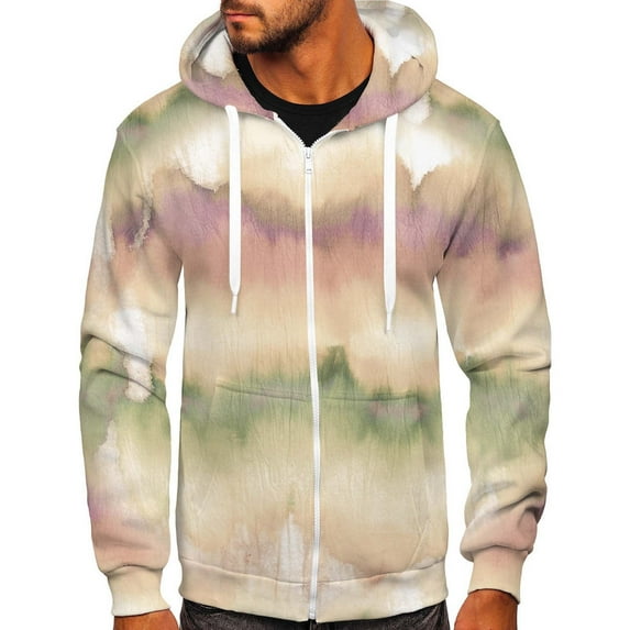 Lilgiuy Men Casual Sports Fitness Sweatshirt Hooded Zipper Gradient Tie-Dye Print Jacket Pink 2022 Fall Winter