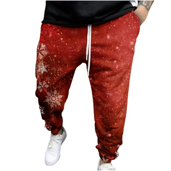Lilgiuy Men Casual Sweatpants Christmas 3D Printed Elastic Trousers Fall Fashion for 2022 Spring Winter
