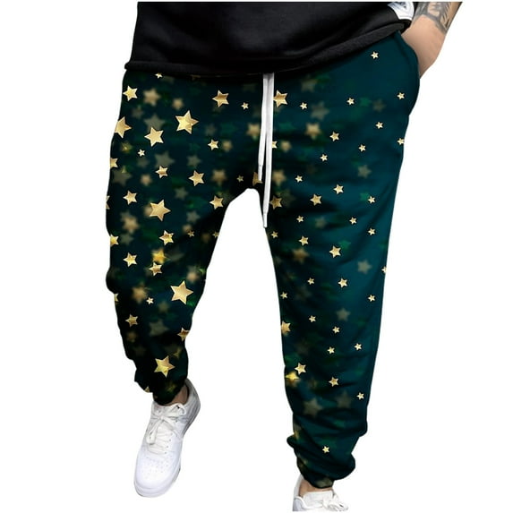 Lilgiuy Men Casual Sweatpants Christmas 3D Printed Elastic Trousers Winter Clothes for 2022