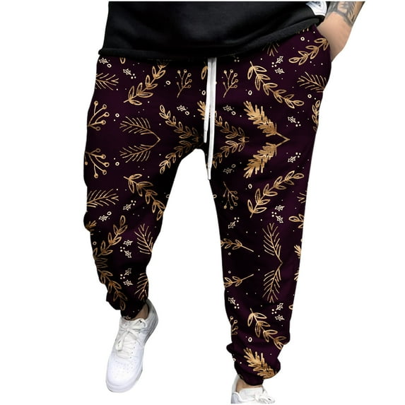 Lilgiuy Men Casual Sweatpants Christmas 3D Printed Elastic Trousers Winter Fashion 2022