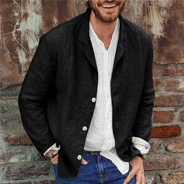 Lilgiuy Men Casual Turn-down Collar Long Sleeve Button Cardigan Jacket for Photoshot