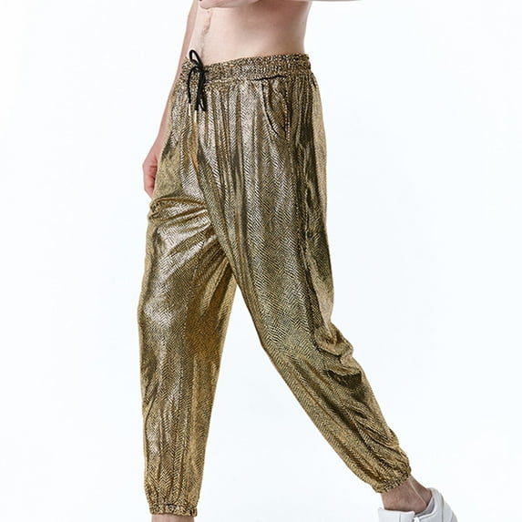 Lilgiuy Men CasualLace-Up Elasticated Snake Gold Print Track Pants Drawstring Trousers 2022 Fall Winter