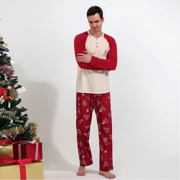 Lilgiuy Men Christmas Snowflake Print Top Pants Suit Family Parent-child Wear Dad Wine,10 2022 Fall Winter