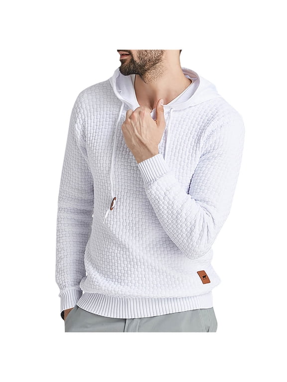 Lilgiuy Men Hooded Sweatshirt Long Sleeve Solid Knitted Hoodie Pullover Sweater