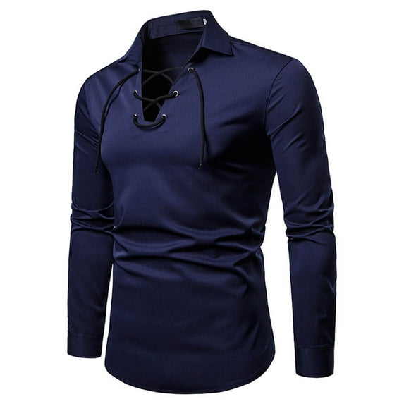 Lilgiuy Men Lace Slim Fit Solid Long Sleeve Turndown Pullover Shirts Tops Blouse