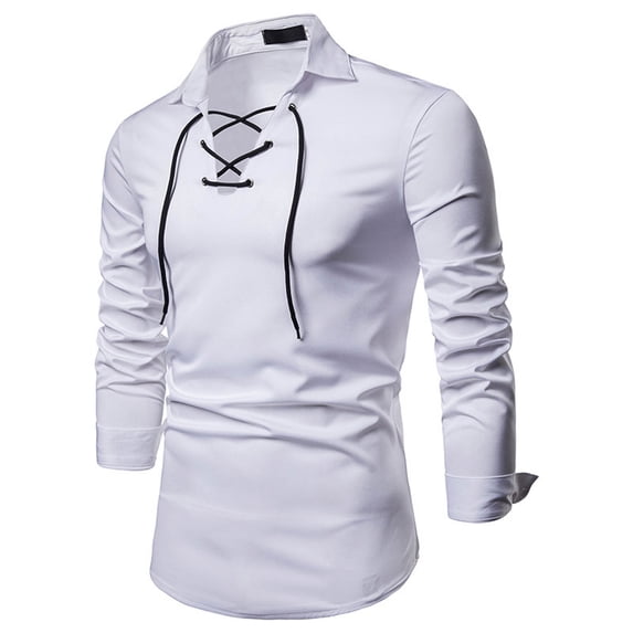 Lilgiuy Men Lace Slim Fit Solid Long Sleeve Turndown Pullover Shirts Tops Blouse