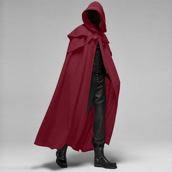 Lilgiuy Men Patchwork Hooded Casual Party Retro Gothic Long Cloak Stage Outfit for Tennis Basketball