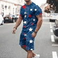thumbnail image 1 of Lilgiuy Men Short Sets Outfits 2 Piece Casual Round Neck Short Sleeve T-shirt Elastic Waist Shorts Casual Sports Holiday Top Shorts Two Piece Set for Party(Navy,3XL), 1 of 5