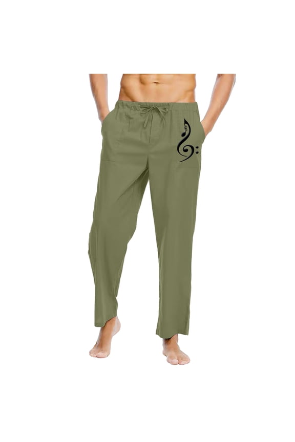 Men Solid Casual Elastic Waistband Pocket Cotton Linen Panel Trousers Pants Fall Fashion for 2022 Spring Winter