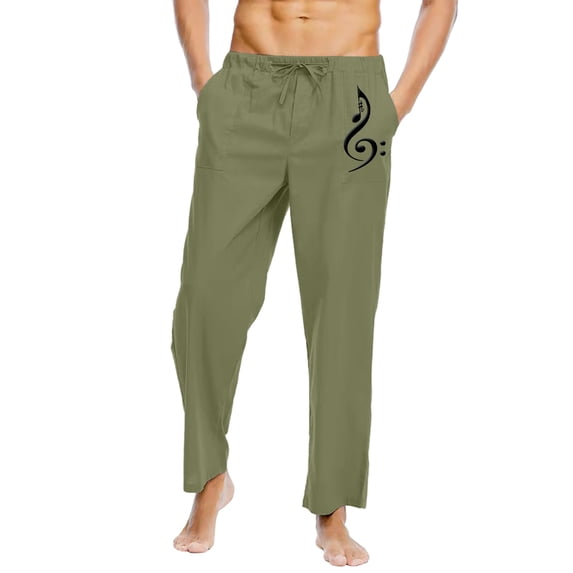 Lilgiuy Men Solid Casual Elastic Waistband Pocket Cotton Linen Panel Trousers Pants Vintage Style Regular Fit Versatile Pants