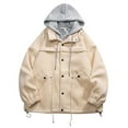 thumbnail image 1 of Lilgiuy Men Winter Casual Solid Color Hooded Jacket with Long Sleeves and Pockets Windbreaker Coat for Sports Gym Exersice, 1 of 5