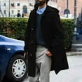 thumbnail image 1 of Lilgiuy Men Winter Casual Solid Color Mid-length Wool Overcoat with Horn Buckles Windbreaker Hooded Coat for Party Club Birthday, 1 of 5