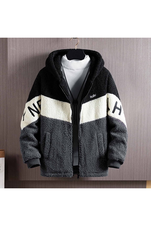Men Winter Fitness Jackets Casual Sports Hooded Zipper Letter Print Pocket Tops Patchwork Jacket Coat