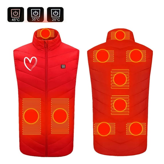 Lilgiuy Men and Women Heated Vest Winter Casual Heart Print Full Zipper Thermal Lightweight Waterproof Heated Jacket for Ourdoor Working