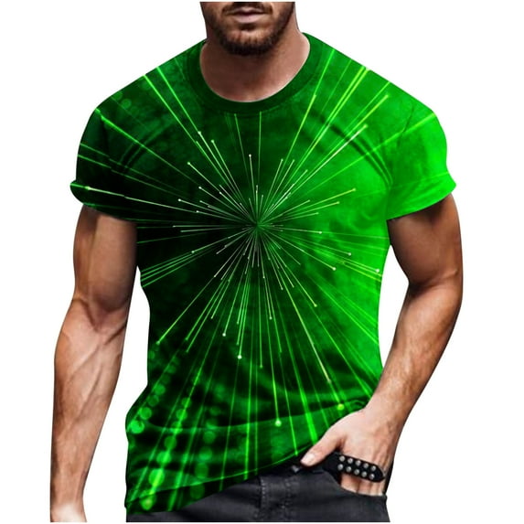 Lilgiuy Men's 3D Printed T-Shirt Tops Fitness Lightweight Crewneck Pullover Tops Casual Short Sleeves Summer Loose Tees for Surfing Running Green(M-5Xl)