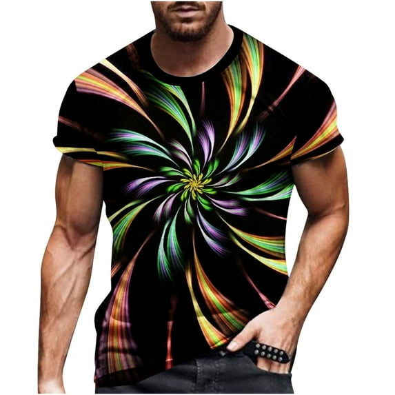 Lilgiuy Men's 3D Printed T-Shirt Tops Fitness Lightweight Crewneck Pullover Tops Casual Short Sleeves Summer Loose Tees for Surfing Running Multicolor(M-5Xl)