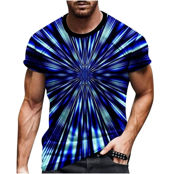 Lilgiuy Men's 3D Printed T-Shirt Tops Fitness Lightweight Crewneck Pullover Tops Casual Short Sleeves Summer Loose Tees for Surfing Running Blue(M-5Xl)