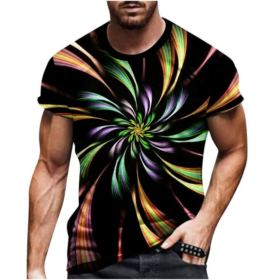 Lilgiuy Men's 3D Printed T-Shirt Tops Fitness Lightweight Crewneck Pullover Tops Casual Short Sleeves Summer Loose Tees for Surfing Running Multicolor(M-5Xl)