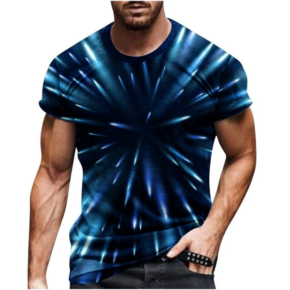 Lilgiuy Men's 3D Printed T-Shirt Tops Fitness Lightweight Crewneck Pullover Tops Casual Short Sleeves Summer Loose Tees for Surfing Running Navy(M-5Xl)