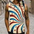 thumbnail image 1 of Lilgiuy Men's 4th of July Hooded Tank Top 3D Non Positioning Printing Sleeveless Head Drawstring Pocket Tank Top Casual T-shirt Top Blouse Gift for Friends(Khaki,2XL), 1 of 5