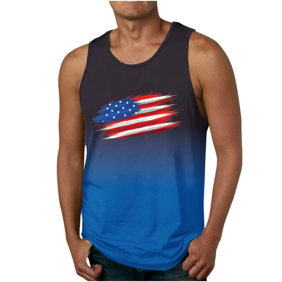 Lilgiuy Men's American Flag Tank Top Non Positioning Printing Gradient Tank Casual Sports Sleeveless T-shirt Tank Blouses Gift for Friends(Navy,XL)