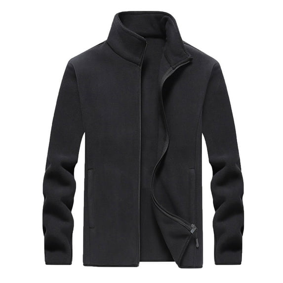 Lilgiuy Men's Athleisure Jacket Fleece Zipper Pocket Stand Collar Tops Thermal Sweater Jacket for Daily Leisure Life