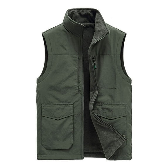 Lilgiuy Men's Athletic Vest Fashion Solid Color Warm Sleeveless Slim Fit Jacket for Climbing Fishing Army Green