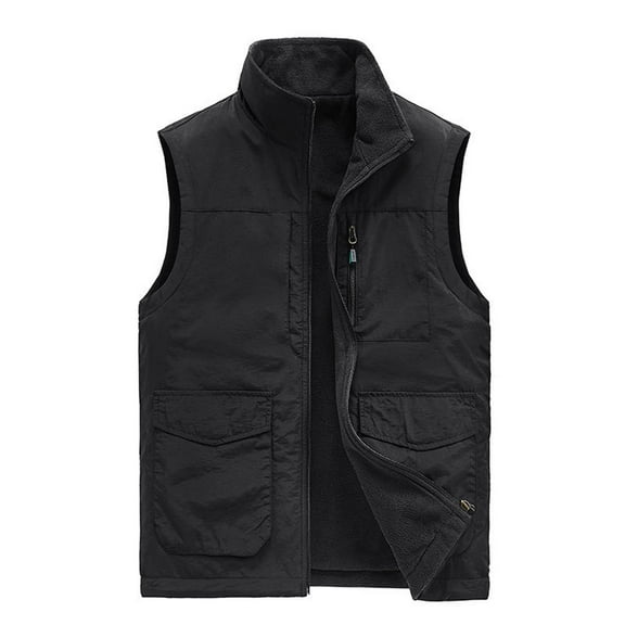 Lilgiuy Men's Athletic Vest Fashion Solid Color Warm Sleeveless Slim Fit Jacket for Climbing Fishing Black