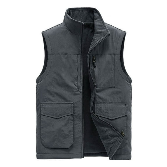 Lilgiuy Men's Athletic Vest Fashion Solid Color Warm Sleeveless Slim Fit Jacket for Climbing Fishing Gray