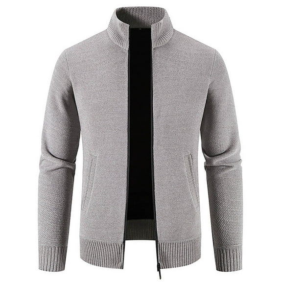 Lilgiuy Men's Autumn And Winter Stand Collar Sweater Casual Fleece Jacket Beige Fall Fashion for 2022 Spring Winter