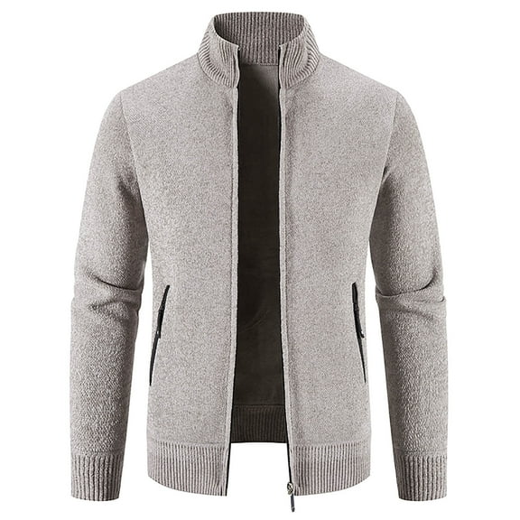 Lilgiuy Men's Autumn And Winter Stand Collar Sweater Casual Fleece Jacket Beige Fashion for 2022 Spring Winter