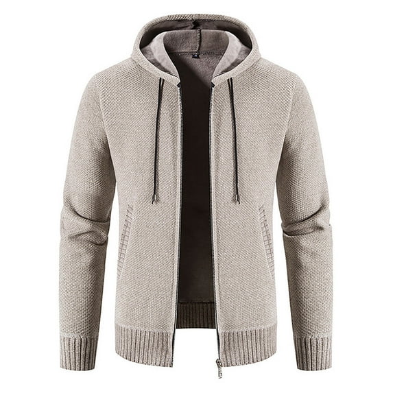 Lilgiuy Men's Autumn And Winter Stand Collar Sweater Casual Fleece Jacket Beige Winter Fashion 2022