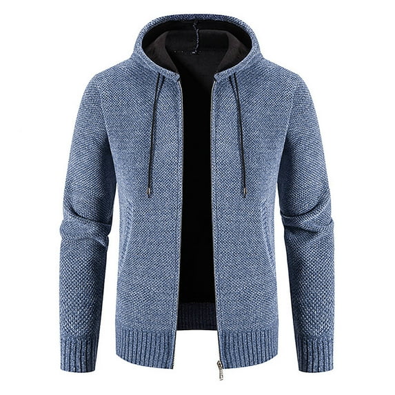 Lilgiuy Men's Autumn And Winter Stand Collar Sweater Casual Fleece Jacket Blue Fall Fashion for 2022 Spring Winter