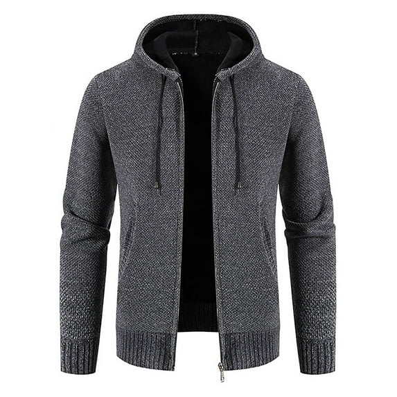 Lilgiuy Men's Autumn And Winter Stand Collar Sweater Casual Fleece Jacket Dark Gray Fall Fashion for 2022 Spring Winter