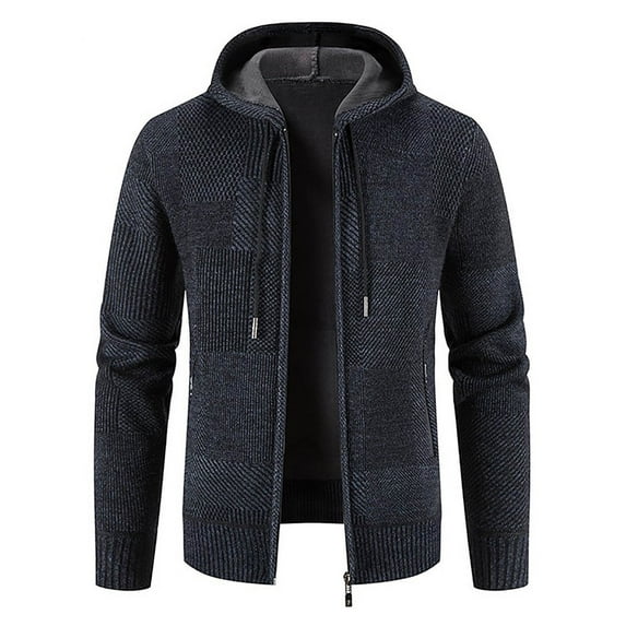 Lilgiuy Men's Autumn And Winter Stand Collar Sweater Casual Fleece Jacket Navy Winter Clothes for 2022