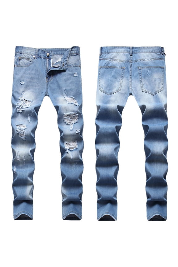 Men's Biker Slim Fit Ripped Jeans with Zipper, Straight Leg Distressed Destroyed Stretch Denim Pants Gift for Your Son Husband Dad
