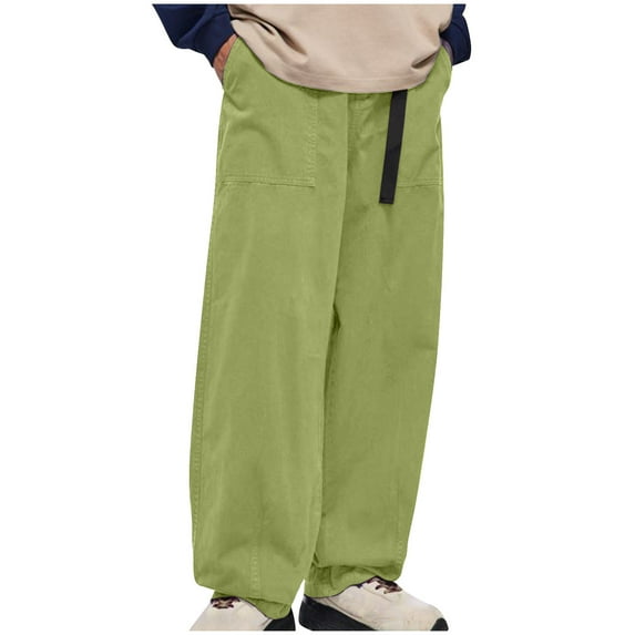 Lilgiuy Men's Cargo Wid Leg Pants Casual Solid Color Loose Fit Lightweight Elastic Waist Workwear Pull On Pants for Working Climbing Riding