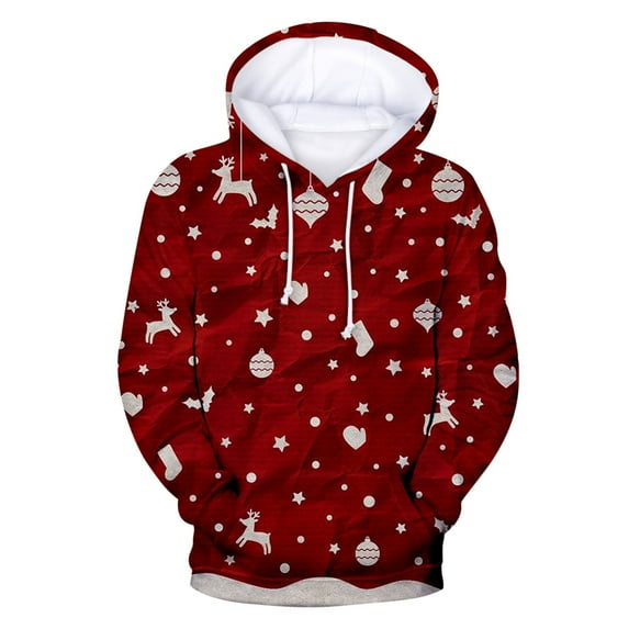 Lilgiuy Men's Casual Christmas Sweater Fleece Digital Printing Hooded Sweatershirt