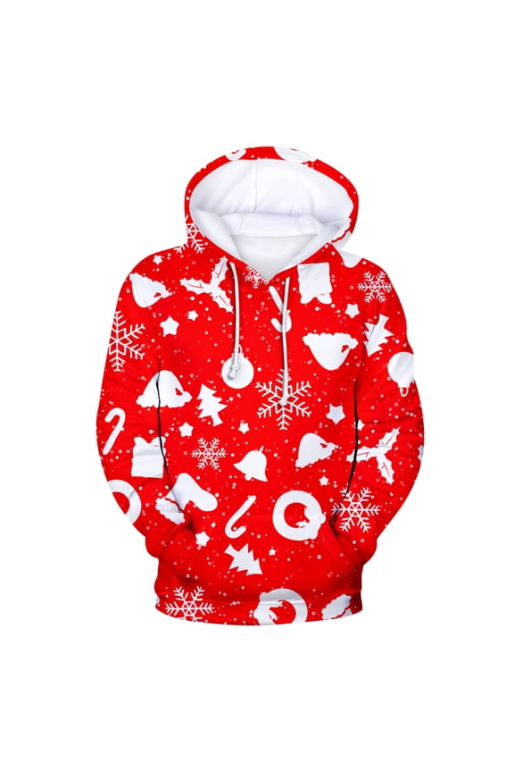 Lilgiuy Men's Casual Christmas Sweater Fleece Digital Printing Hooded Sweatershirt