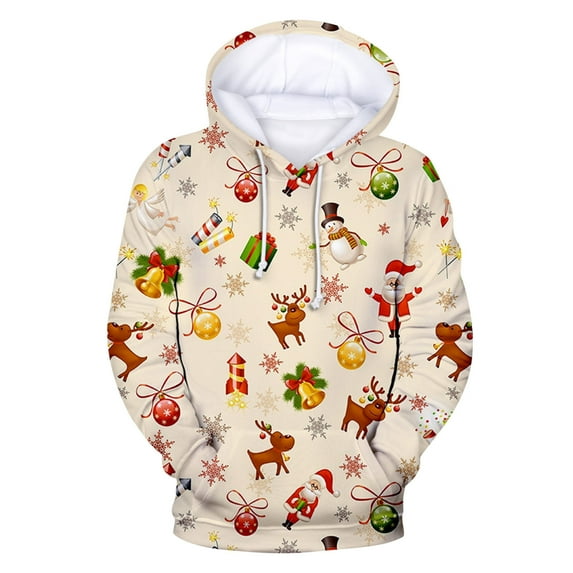 Lilgiuy Men's Casual Christmas Sweater Fleece Digital Printing Hooded Sweatershirt