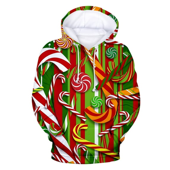 Lilgiuy Men's Casual Christmas Sweater Fleece Digital Printing Hooded Sweatershirt