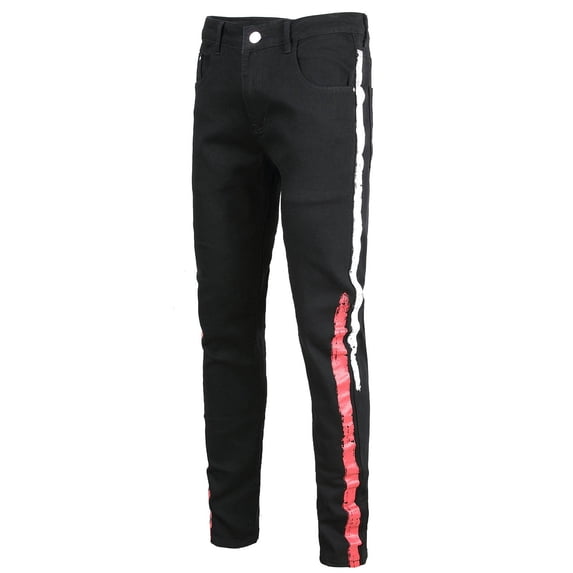 Lilgiuy Men's Casual Men's Slim Stretch Jeans Personality Print Autumn Denim Cotton Straight Ripped Hole Trousers Jeans Pants Full Length Pants Performance Series Extreme Comfort Cargo Pant