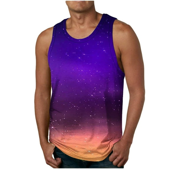Lilgiuy Men's Casual Tank Tops Casual Gradient Color Sleeveless Crewneck Loose Muscle Workout T Shirts Summer Beach Top for Bodybuilding(Purple,S)