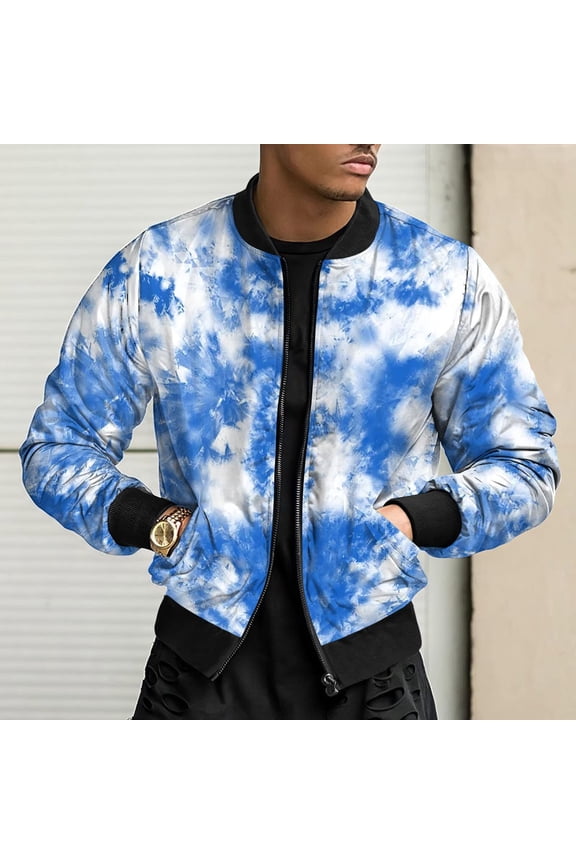 Men's Casual Temperament Novelty Stand Collar Zipper Jacket Printed Long Sleeve Hoodless Casual Jacket for School College Library