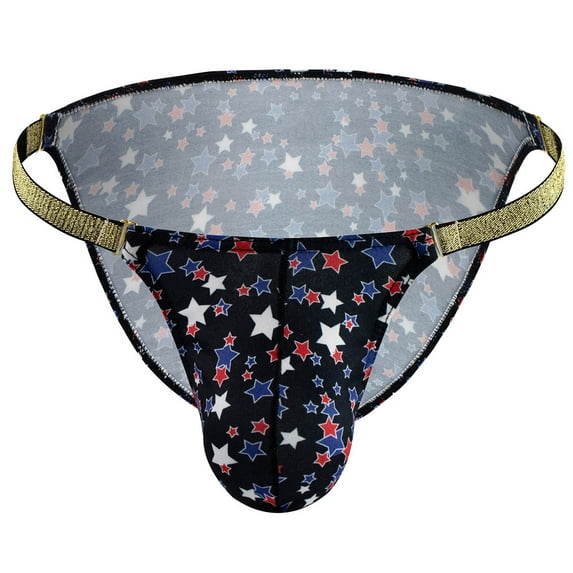 Lilgiuy Men's Charming Underwear Star Print Low Waist Phnom Pendant High Fork Pocket Buckle Pants Funny Underwear Comfort Underpants