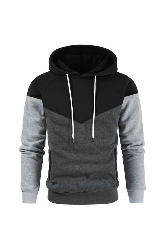 Men's Color Matching Hooded Sweater Slim Fitting Long Sleeved Hooded Drawstring Pullover Casual Sports Top Sweater for Sailing Fishing Camping